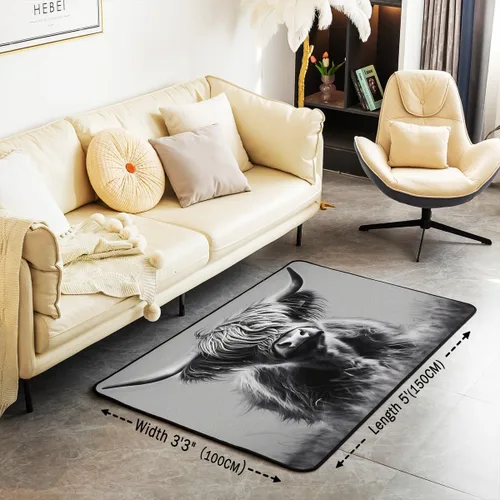 Vista 3 de jejeloiu Highland - Alfombras de vaca para sala de estar, dormitorio, alfombra de área de ganado de las tierras altas, 3 x 5, bonita decoración