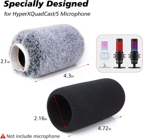 Vista 3 de Pantalla antiviento de micrófono Filtro Pop Compatible con HyperX QuadCast - Cubierta de espuma para micrófono con pantalla antiviento peluda