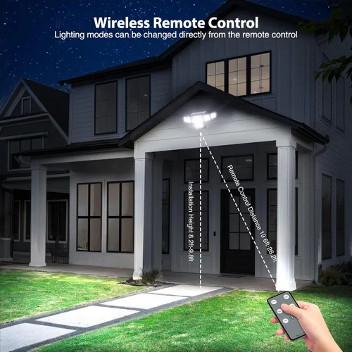 Vista 9 de Luces solares para exteriores, 6000 lm, 284 LED, doble sensor de movimiento, luces solares de 6 cabezales, luces de pared de seguridad, IP65