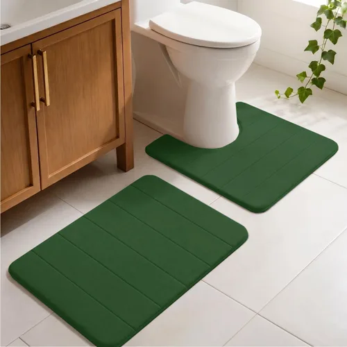 Vista 16 de Juego de 2 alfombras de baño de espuma viscoelástica, súper suaves, absorbentes, de secado rápido, alfombras de baño de espuma viscoelástica