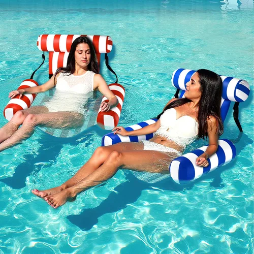 Vista 6 de Flotadores de piscina para adultos, 2 paquetes de sillas inflables de alta resistencia, hamaca flotante de tela, fideos de piscina inflables