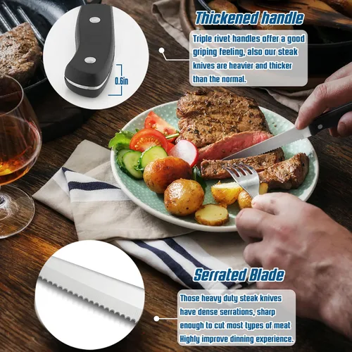 Vista 5 de HaWare Juego de cubiertos resistentes de 48 piezas con cuchillos gruesos Juego de cubiertos de acero inoxidable de lujo para cocina casera, apto