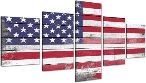 Vista 13 de Cuadros decorativos para pared de sala de estar, impresión en lienzo, retro, vintage, bandera estadounidense estadounidense y pintura moderna