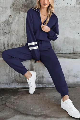 Vista 150 de PRETTYGARDEN Conjunto de suéter de 2 piezas para mujer, sudadera con cremallera, pantalones deportivos, ropa casual