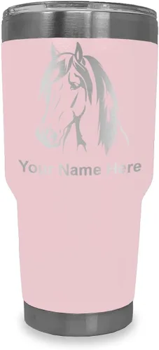 Vista 24 de LaserGram Vaso aislado al vacío de 20 onzas, cabeza de caballo 1, grabado personalizado incluido (negro)