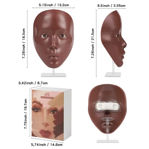 Vista 5 de Cara de práctica de maquillaje, 5D reutilizable de silicona, tabla de práctica de maquillaje, cara de maniquí con brochas de maquillaje, juego