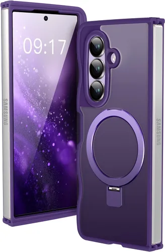 Vista 10 de Soporte magnético y marco ondulado: funda para Samsung Galaxy Z Fold 6 [compatible con MagSafe] [protección militar contra caídas] no amarillenta