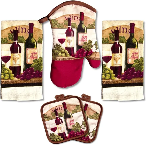 Vista 13 de Encantador juego de toallas de cocina de 5 piezas: diseño de chef uniforme y regordete, incluye 2 paños decorativos (25 x 15), 1 guante de horno y 2