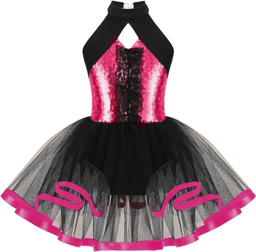 Vista 110 de CHICTRY Vestido tutú de ballet con lentejuelas brillantes para niñas y niñas, moderno disfraz de baile latino de jazz