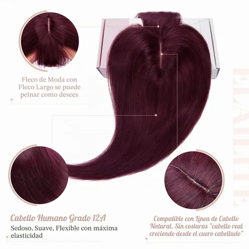 Vista 3 de Elailite Pelucas para mujeres con flequillo, cabello humano real, topper con cabello delgado, 13 cm x 7 cm, base de seda, clip en piezas de cabello