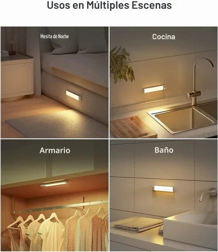 Vista 6 de Lyridz Luces recargables para debajo del gabinete con sensor de movimiento ajustable de 90 grados, luces LED inalámbricas de armario de 1500 mAh