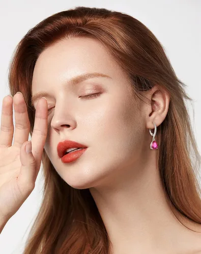 Vista 5 de 925 Dangle Earrings for Girls - Guesma 10x7mm Sterling Silver Leverback Earrings Teardrop Created Birthstone - Women Wedding Earrings Jewelry