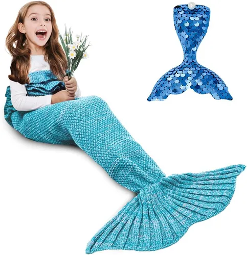 Vista 22 de AmyHomie Manta de cola de sirena, manta suave para niños, saco de dormir de sirena de ganchillo, regalo de sirena para niñas