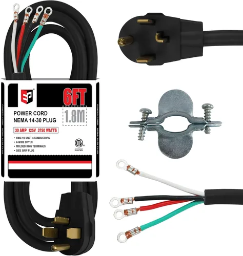 Vista 12 de EP Cable de secado de 4 puntas, 4 pies SRDT 10/4, cable de alimentación de extensión de electrodomésticos de 30 amperios, NEMA 14-30, negro