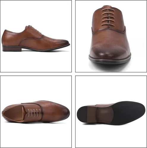 Vista 5 de Zapatos de vestir para hombre, zapatos Oxford para hombre, zapatos de cuero elegantes con cordones con punta de ala, zapatos Derby formales casuales