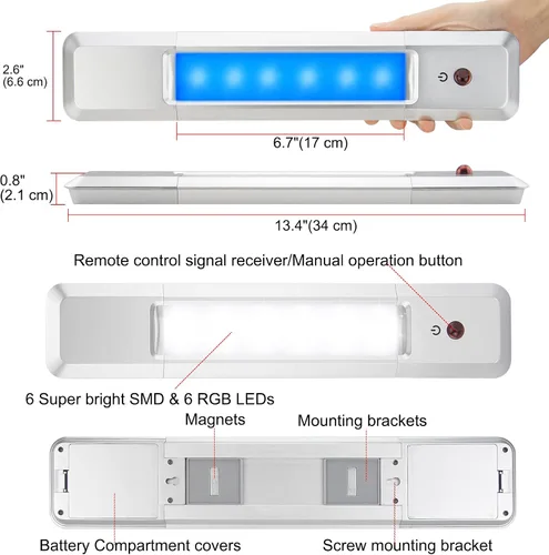 Vista 6 de HONWELL Nueva versión de luces de mostrador inalámbrico que cambia de color barra de luz LED, iluminación de cocina de gabinete con control remoto