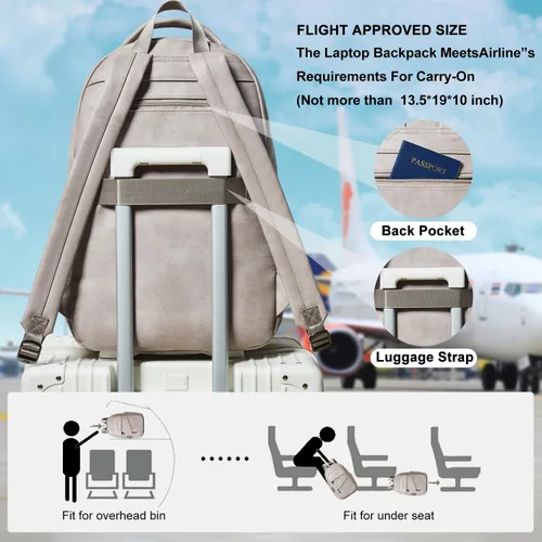 Vista 5 de LATMAP Mochila de 43L para mujeres y hombres - Mochila de cuero vegano, bolsa de viaje, maleta de mano, mochila universitaria, para trabajo