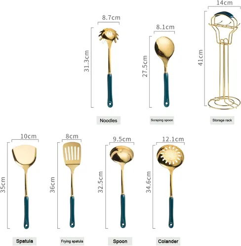 Vista 2 de Juego de utensilios de cocina de acero inoxidable, 7 piezas, utensilios de cocina de acero inoxidable, accesorios