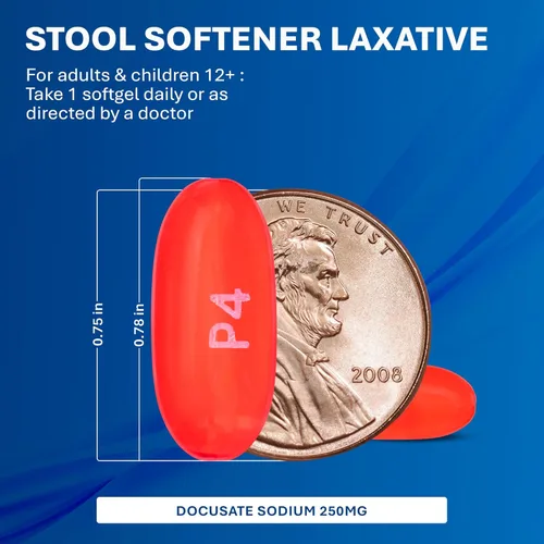 Vista 4 de MAJOR Docusate Sodium 250 mg, laxante suavizante de heces extra fuerte para alivio ocasional del estreñimiento, sin estimulantes, 100 cápsulas
