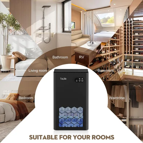 Vista 7 de ToLife Deshumidificador para el hogar, deshumidificadores de 1000 pies cuadrados para sótano, dormitorio, baño, con tanque de agua de 95 onzas