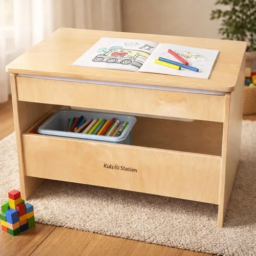 Vista 4 de Kids Station - Mesa sensorial de agua y arena de 18 pulgadas con tapa, madera contrachapada de abedul báltico