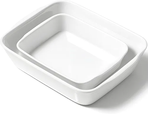 Vista 15 de HOMBENE - Cacerola blanca de 1.2 cuartos de galón, bandeja para lasaña para horno, utensilios para hornear, pequeña fuente de cerámica para hornear