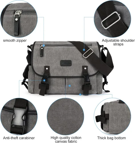 Vista 4 de Bolso de mensajero para hombre resistente al agua unisex bolsas de mensajero vintage para mujer bolsa de laptop de 14 pulgadas y 156 pulgadas
