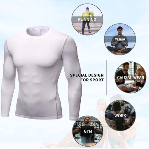Vista 6 de Camisas de compresión de manga larga para hombre, ropa interior de entrenamiento deportivo fresco y seco, camiseta atlética para correr, gimnasio