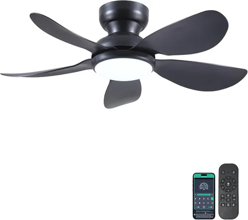 Vista 26 de Kviflon Ventiladores de techo de 46 pulgadas modernos con luces, ventilador de techo de montaje empotrado con control remoto/APP, 3 aspas curvas