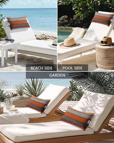 Vista 6 de Paquete de 2 fundas de almohada lumbares de madera rústica de granero color naranja degradado, juego de fundas de almohada impermeables