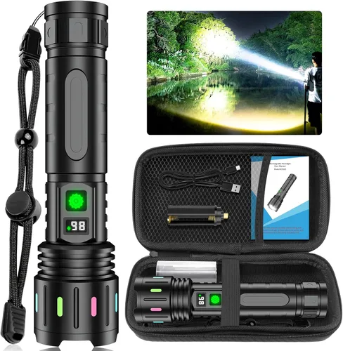 Vista 10 de Banral Linternas LED recargables de alto lúmenes, 5000 mAh súper brillante potente linterna, tipo C, 5 modos, zoomable, IPX5 impermeable de alta 1P