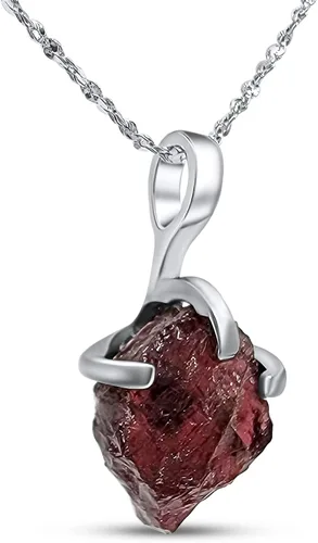 Vista 33 de Collar de cadena con colgante de piedra preciosa natural en bruto con oro blanco sobre plata de ley 925, piedra natal delicado regalo solitario