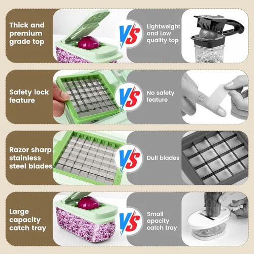 Vista 4 de Picador de verduras con 8 cuchillas - Picador de cebolla 16 en 1 con contenedor, Espiralizador de verduras de cocina Gadgets de cocina - Artículos