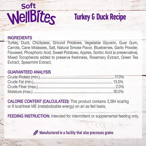 Vista 5 de Petlewa Wellness-Wellbites - Golosinas suaves naturales sin granos, 4 sabores (carne de res y pavo, pollo y venado, pollo y lámpara, pavo y pato) 6