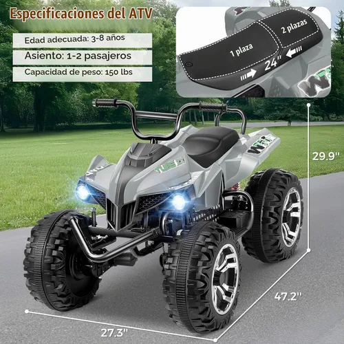 Vista 2 de Hikole ATV XL de 24 V, 4 ruedas para niños de 6 a 14 años, 2 plazas, gris Gris oscuro