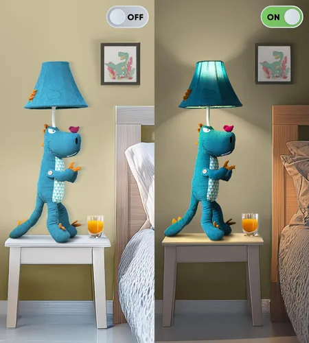 Vista 7 de Lámpara infantil de dinosaurio para dormitorio de niños, 27 pulgadas, lámpara de niños para habitación de niños, bonitos regalos de Navidad, regalos