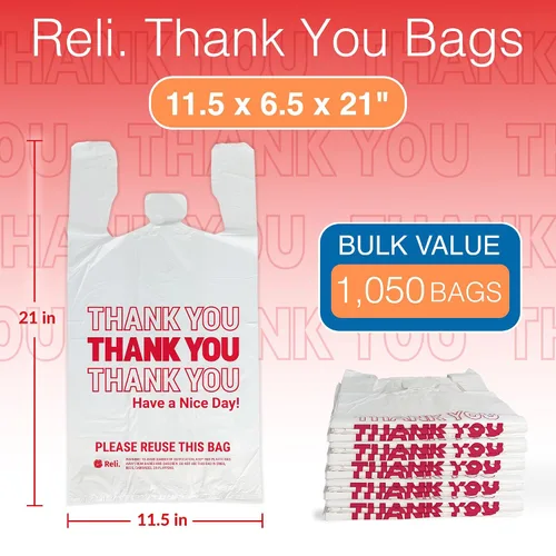 Vista 2 de Reli. Bolsas de plástico Thank You (1050 unidades) Bolsas de comestibles blancas con asas Compras (plástico)