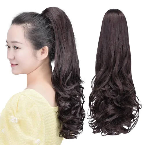 Vista 48 de Cola de caballo con clip, color castaño rojizo, ondulado de 10 pulgadas, extensión de cola de caballo de 3.3 onzas, extensiones de cabello sintético