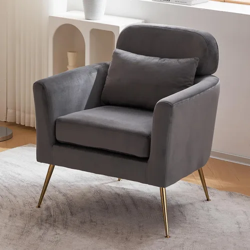 Vista 4 de Elegante silla de sala de estar medio desmontada con reposapiés - Silla de dormitorio con otomana (gris oscuro)