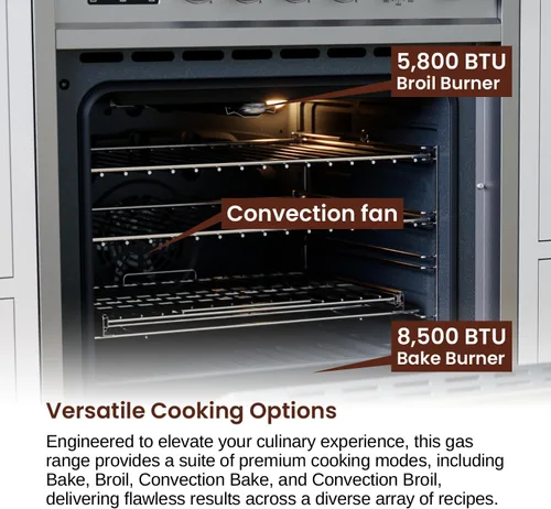 Vista 6 de Rangaire RRG241TS Cocina de Gas de 24" con Temporizador - Acero Inoxidable, Quemadores Sellados, Ventilador de Convección, Estantes de Fácil Alcance