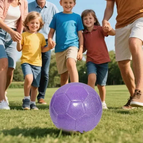 Vista 7 de Juego de pelota de fútbol con purpurina con inflador, tamaño 3, 4, 5, bolas de entrenamiento rosa dorado y morado para jóvenes, adolescentes