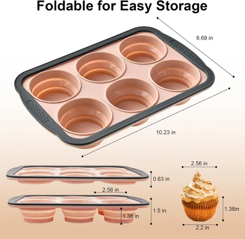 Vista 2 de Moldes de silicona para muffins para hornear con marco de metal, molde de silicona para muffins de 6 cavidades, molde antiadherente para cupcakes