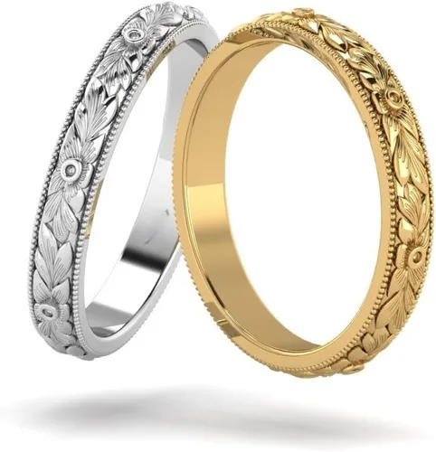 Vista 3 de Anillo de boda grabado con filigrana victoriana de 0.118 in hecho a mano