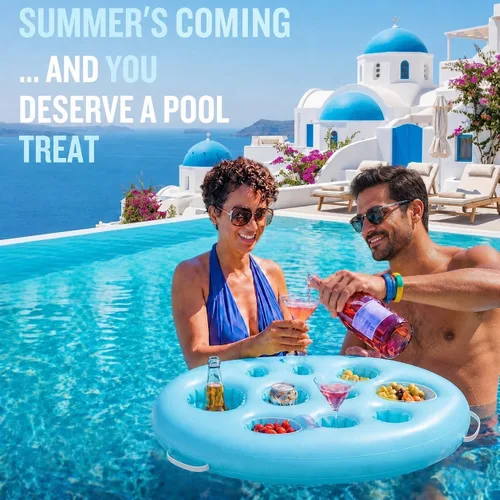 Vista 3 de Inflatable Pool Drink Holder with Large Capacity, Floating Drink Float for Hot Tub, Pool, Beach & Party - Holds Drinks, Phones & Snacks, Easy