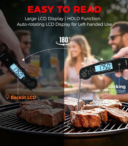 Vista 6 de Atogou Termómetro profesional para carne digital, lectura instantánea <1 segundo, color negro ±0.5℉Accuracy, IP67 Waterproof, Thermocouple Sensor