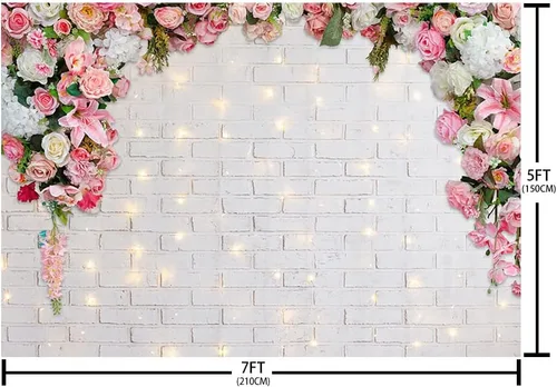 Vista 5 de AIBIIN Fondo de fotografía floral rosa de 7 x 5 pies para pared, flores blancas para boda, despedida de soltera, ceremonia, fondo de fotos, fiesta