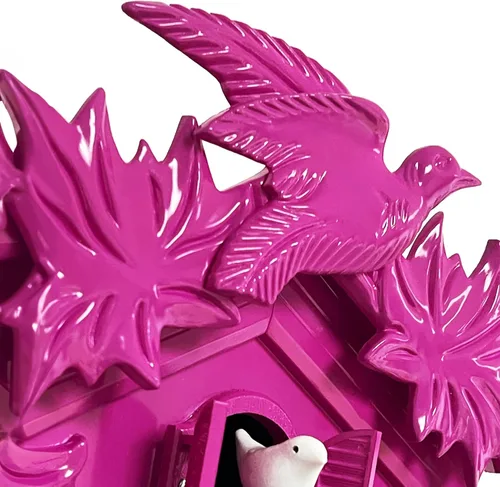 Vista 5 de WALPLUS Reloj de pared clásico de cuco rosa con diseño de pájaro colgante para decoración del hogar, reloj de Navidad, regalos