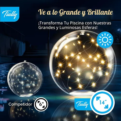 Vista 2 de TIALLY Luces flotantes de hadas para piscina alimentadas por energía solar, bolas LED inflables impermeables de 14 pulgadas, luces para piscina