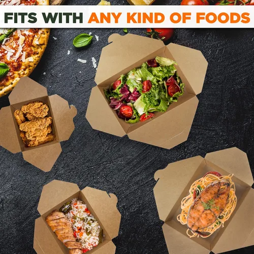 Vista 6 de Fit Meal Prep Paquete de 25 recipientes desechables de 110 onzas para llevar para microondas, cajas de papel kraft para llevar, contenedores