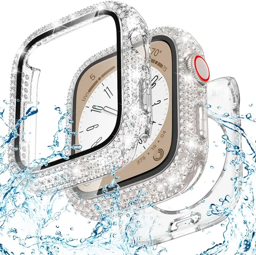 Vista 18 de Goton Funda de 40 mm impermeable con brillo para Apple Watch, protector de pantalla SE 3/2/1, Serie 6/5/4 de 40 mm, parachoques frontal de PC